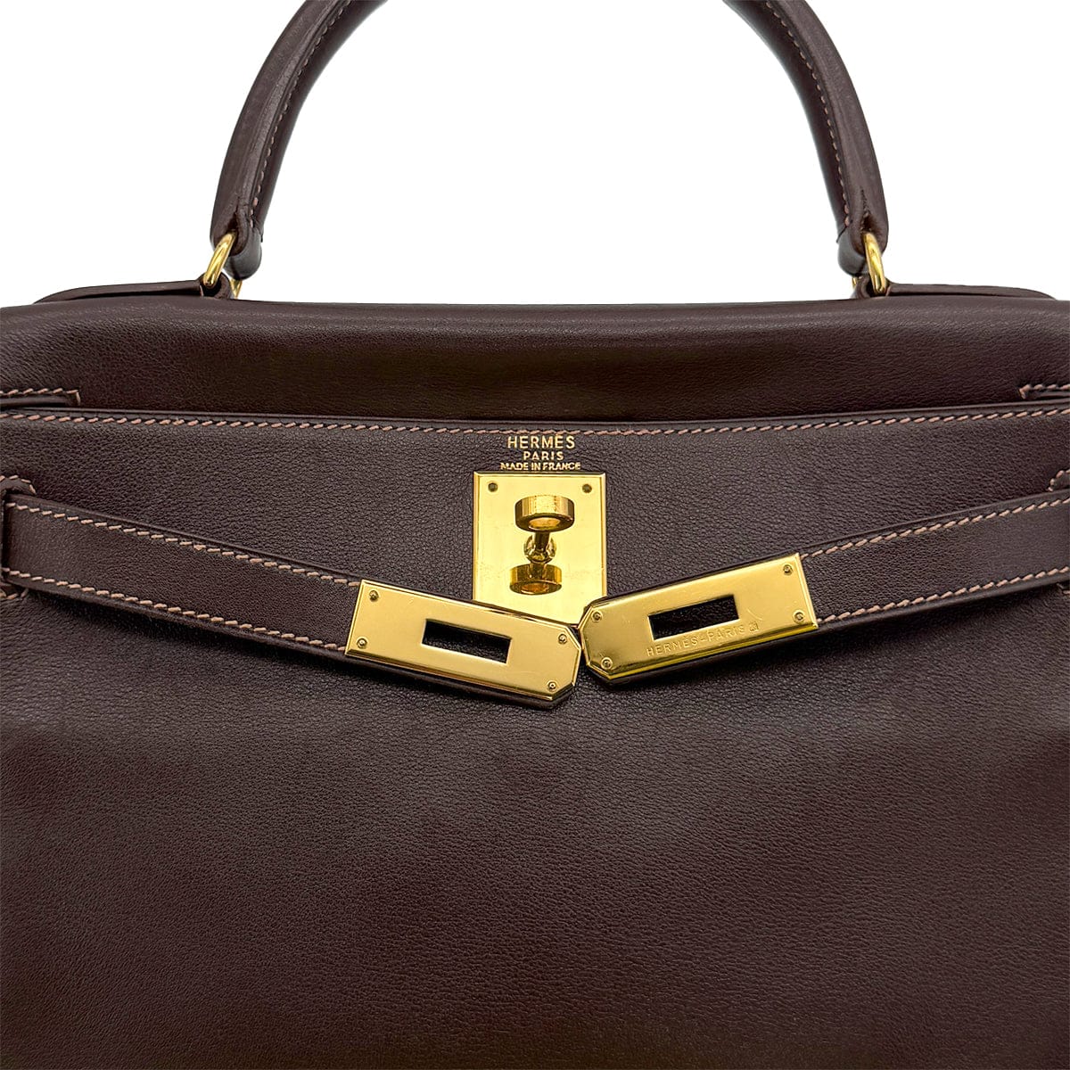 luxury promise japan HERMES KELLY 28 RETOURNE CHOCOLAT VEAU GULLIVER HAND SHOULDER BAG 1996 CIRCLE Z GOLD HARDWARE 90313345
