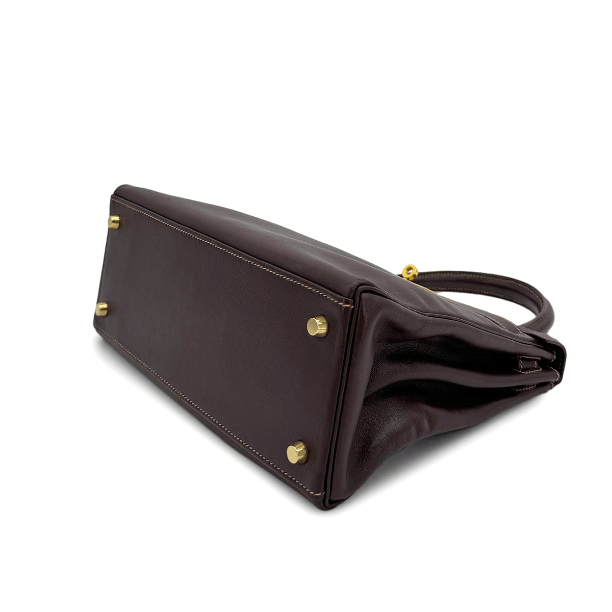 luxury promise japan HERMES KELLY 28 RETOURNE CHOCOLAT VEAU GULLIVER HAND SHOULDER BAG 1996 CIRCLE Z GOLD HARDWARE 90313345