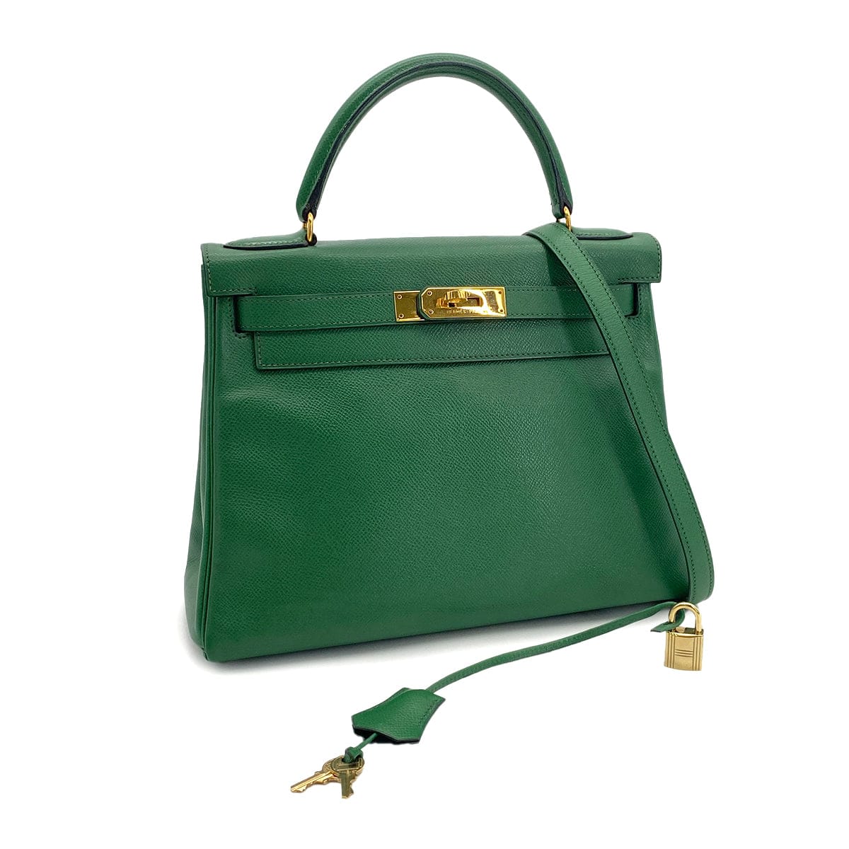 Luxury Promise Japan HERMES KELLY 28 RETOURNE GREEN COUCHEVEL HAND SHOULDER BAG 〇U GHW 90294824