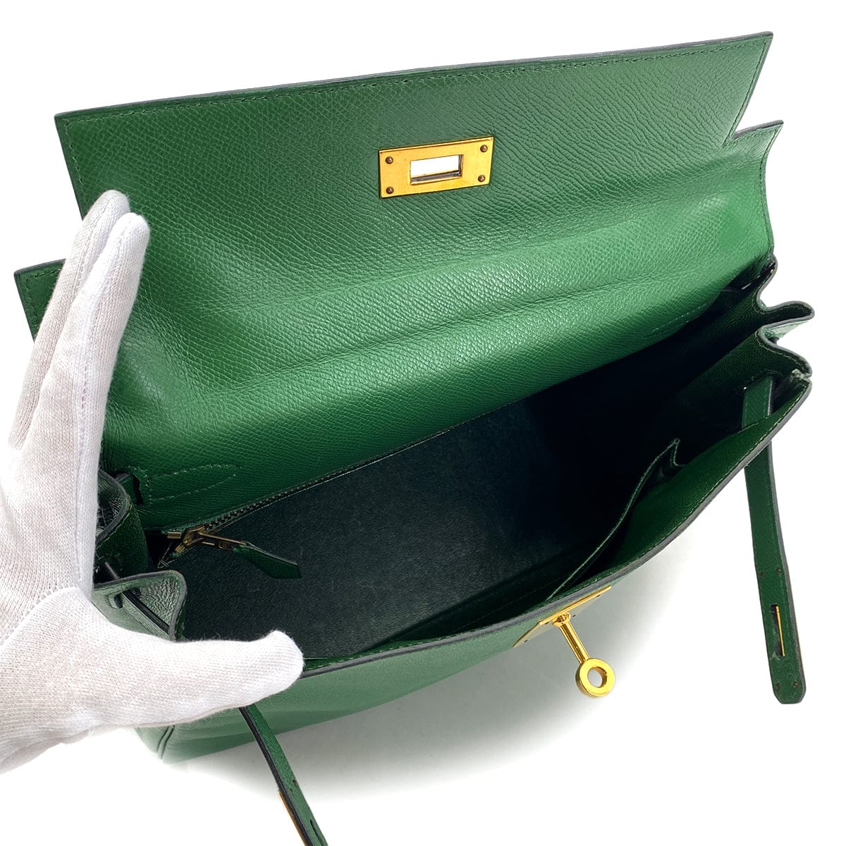 Luxury Promise Japan HERMES KELLY 28 RETOURNE GREEN COUCHEVEL HAND SHOULDER BAG 〇U GHW 90294824