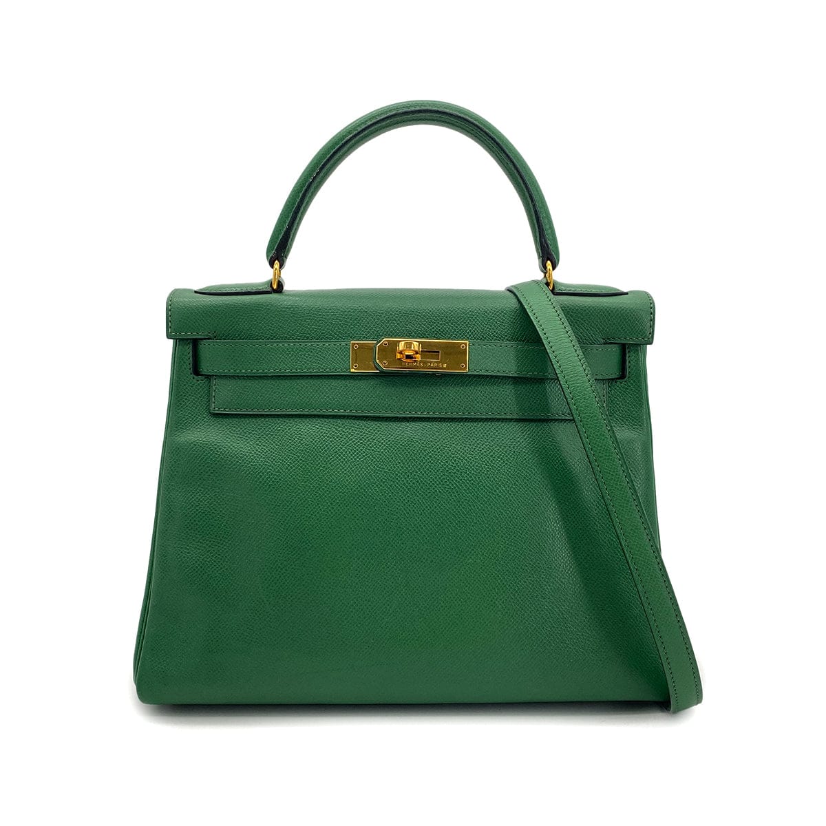 Luxury Promise Japan HERMES KELLY 28 RETOURNE GREEN COUCHEVEL HAND SHOULDER BAG 〇U GHW 90294824