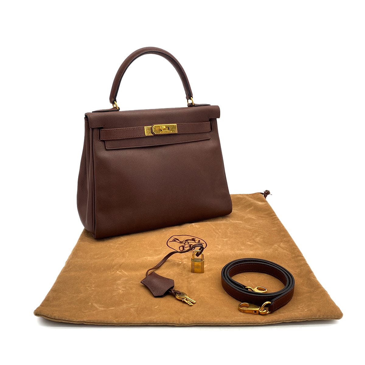 Luxury Promise Japan HERMES KELLY 28 RETOURNE HAVANE COUCHEVEL HAND SHOULDER BAG 1996 CIRCLE Z GOLD HARDWARE 90317925