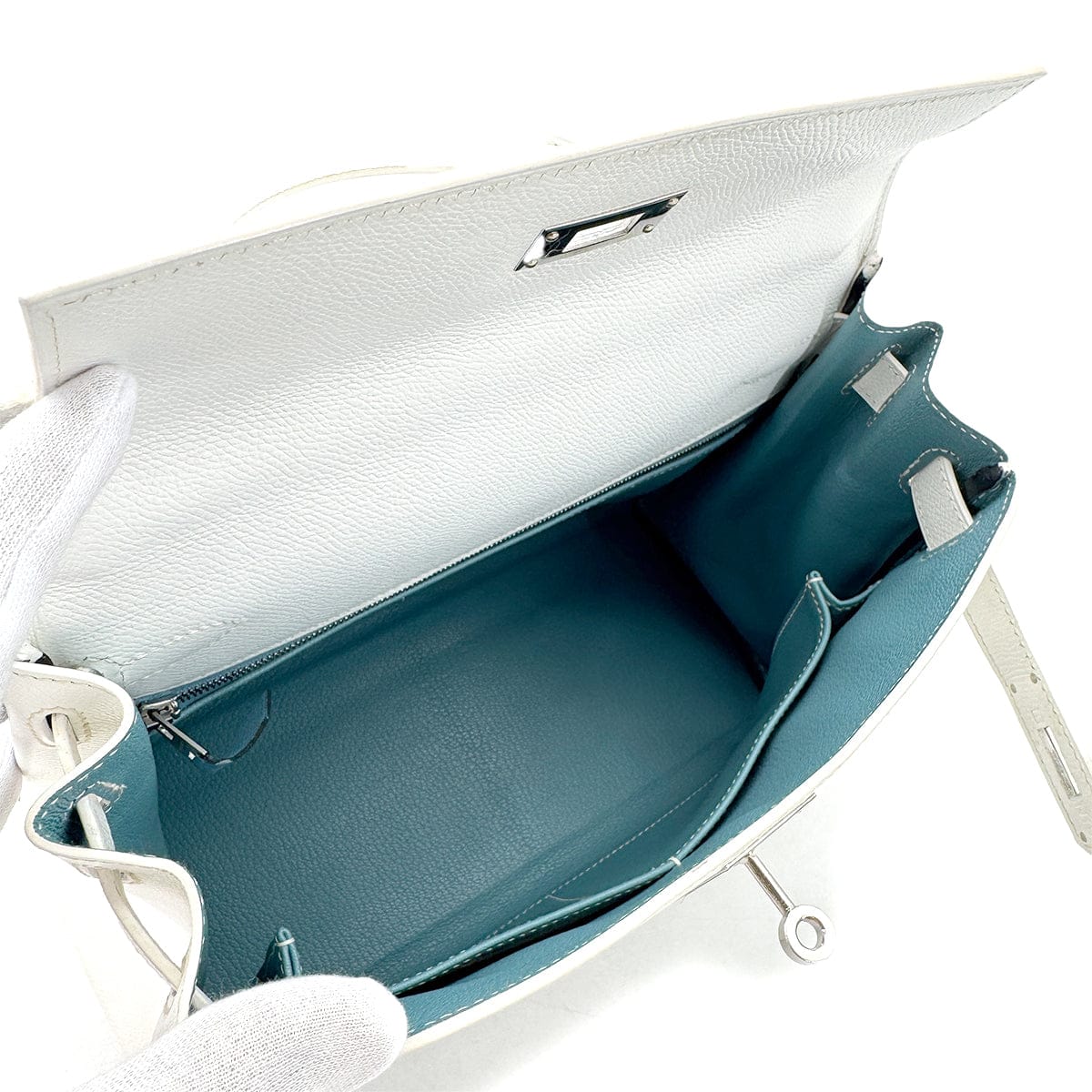 Luxury Promise Japan HERMES KELLY 28 RETOURNE WHITE BLEU JEAN VEAU EPSOM HAND SHOULDER BAG □I SHW 90295747