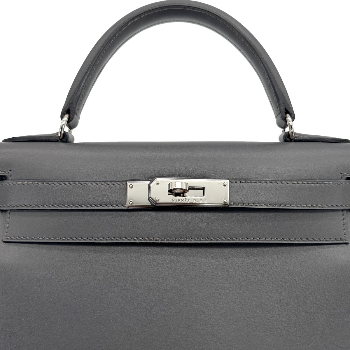 Luxury Promise Japan HERMES KELLY 28 SELLIER ARDOISE BOXCALF HAND SHOULDER BAG 1999 SQUARE C SILVER HARDWARE 90325595