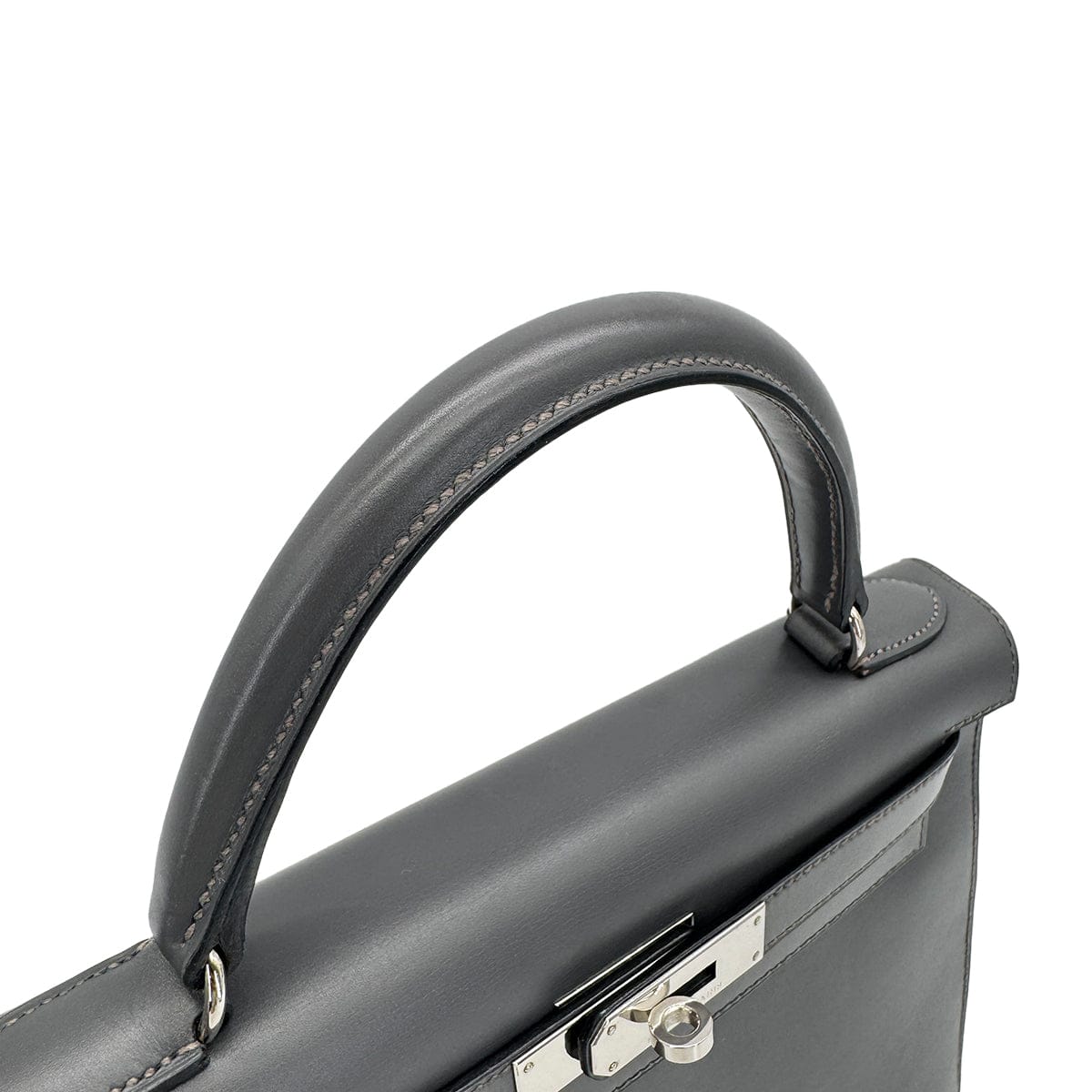 Luxury Promise Japan HERMES KELLY 28 SELLIER ARDOISE BOXCALF HAND SHOULDER BAG 1999 SQUARE C SILVER HARDWARE 90325595