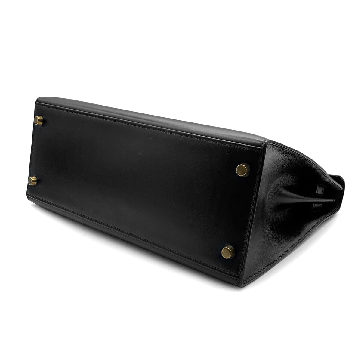 Luxury Promise Japan HERMES KELLY 28 SELLIER BLACK BOXCALF HAND BAG 1991 CIRCLE U GOLD HARDWRE 90314460