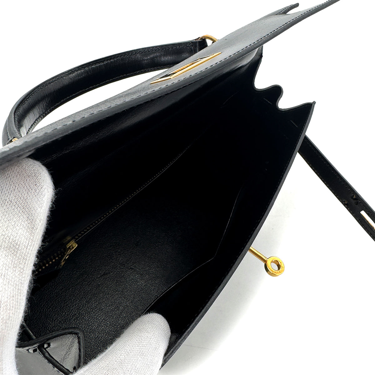 Luxury Promise Japan HERMES KELLY 28 SELLIER BLACK BOXCALF HAND BAG 〇S GHW 90283109