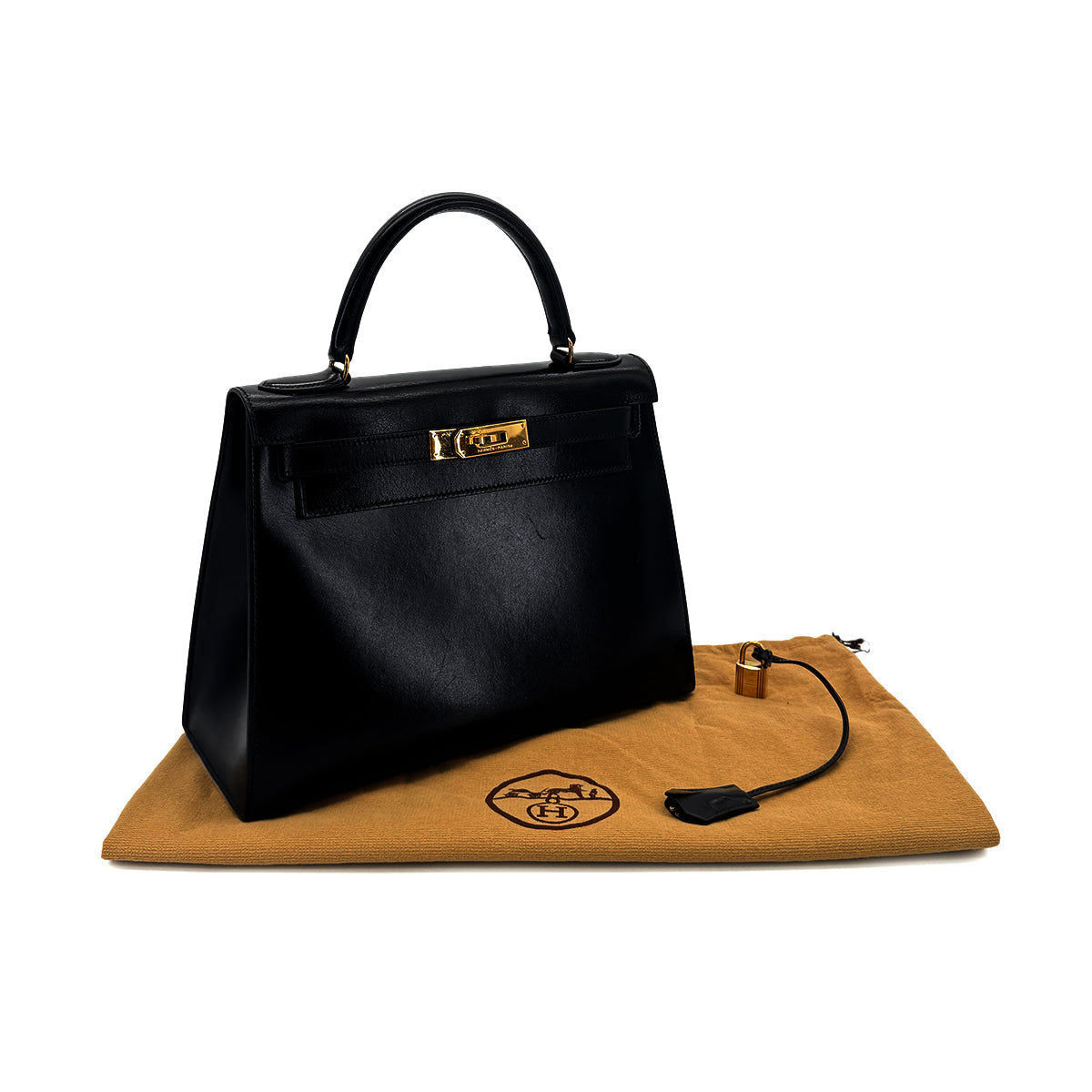 Luxury Promise Japan HERMES KELLY 28 SELLIER BLACK BOXCALF HAND BAG 〇S GHW 90283109