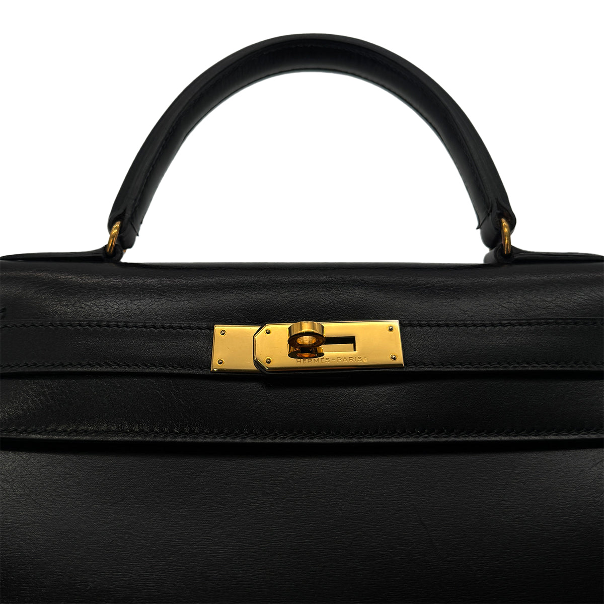 Luxury Promise Japan HERMES KELLY 28 SELLIER BLACK BOXCALF HAND BAG 〇S GHW 90283109
