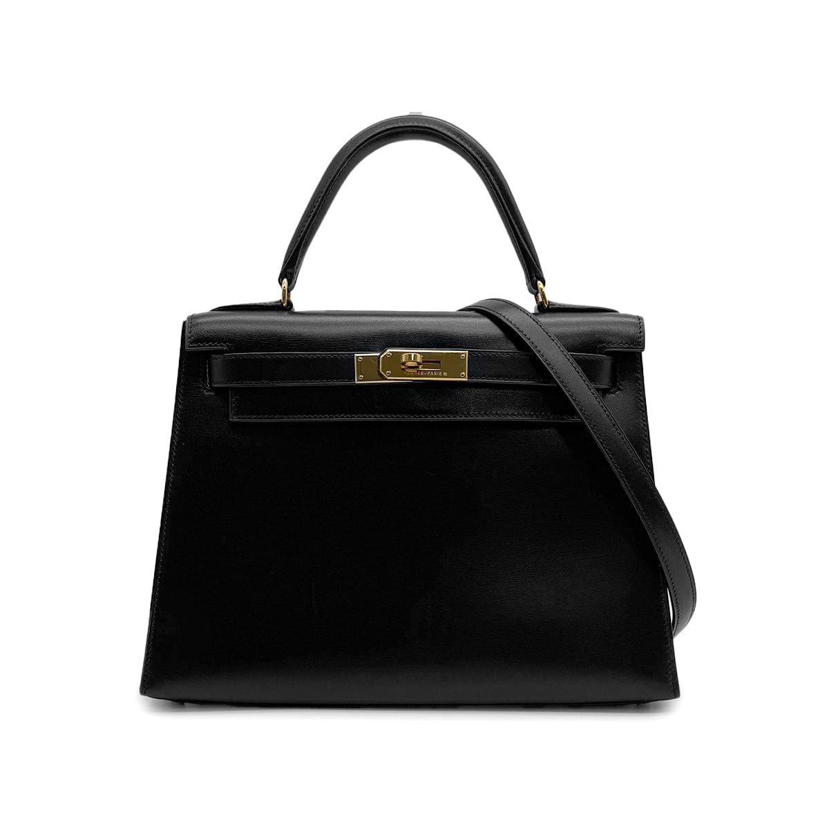 Luxury promise Japan HERMES KELLY 28 SELLIER BLACK BOXCALF HAND SHOULDER BAG 1996 CIRCLE Z GOLD HARDWRE 90317720