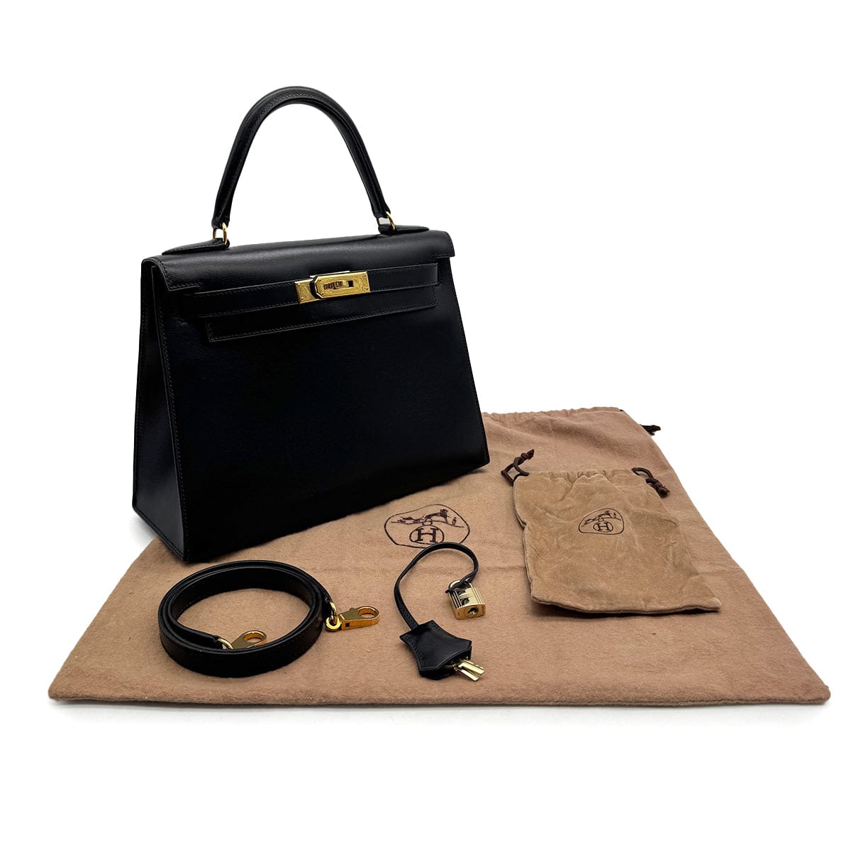 Luxury promise Japan HERMES KELLY 28 SELLIER BLACK BOXCALF HAND SHOULDER BAG 1996 CIRCLE Z GOLD HARDWRE 90317720