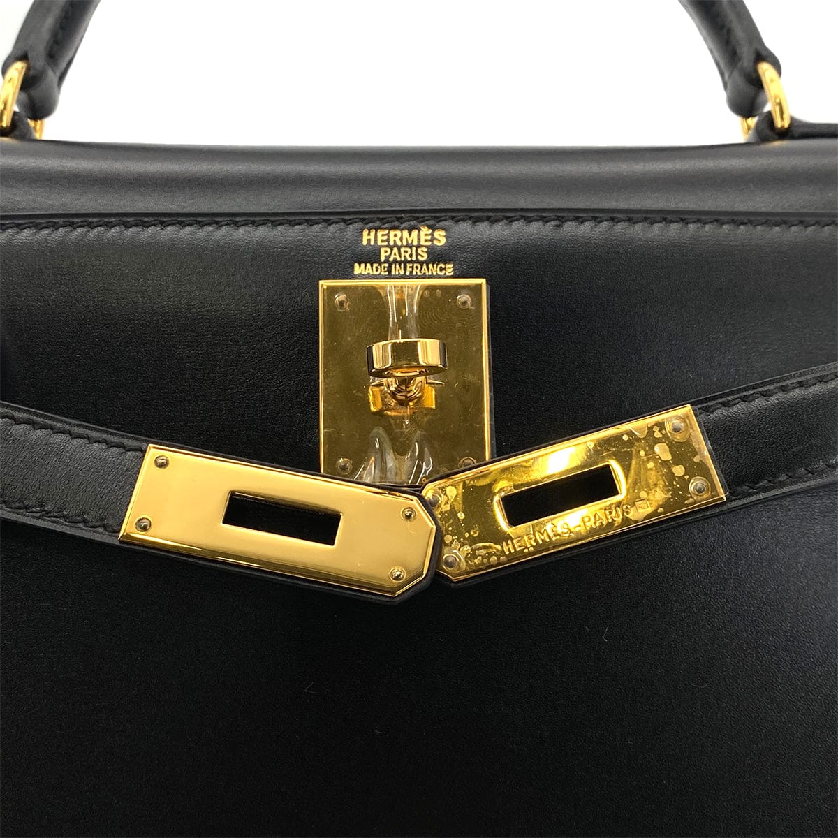 Luxury Promise Japan HERMES KELLY 28 SELLIER BLACK BOXCALF HAND SHOULDER BAG □A GHW 90297514