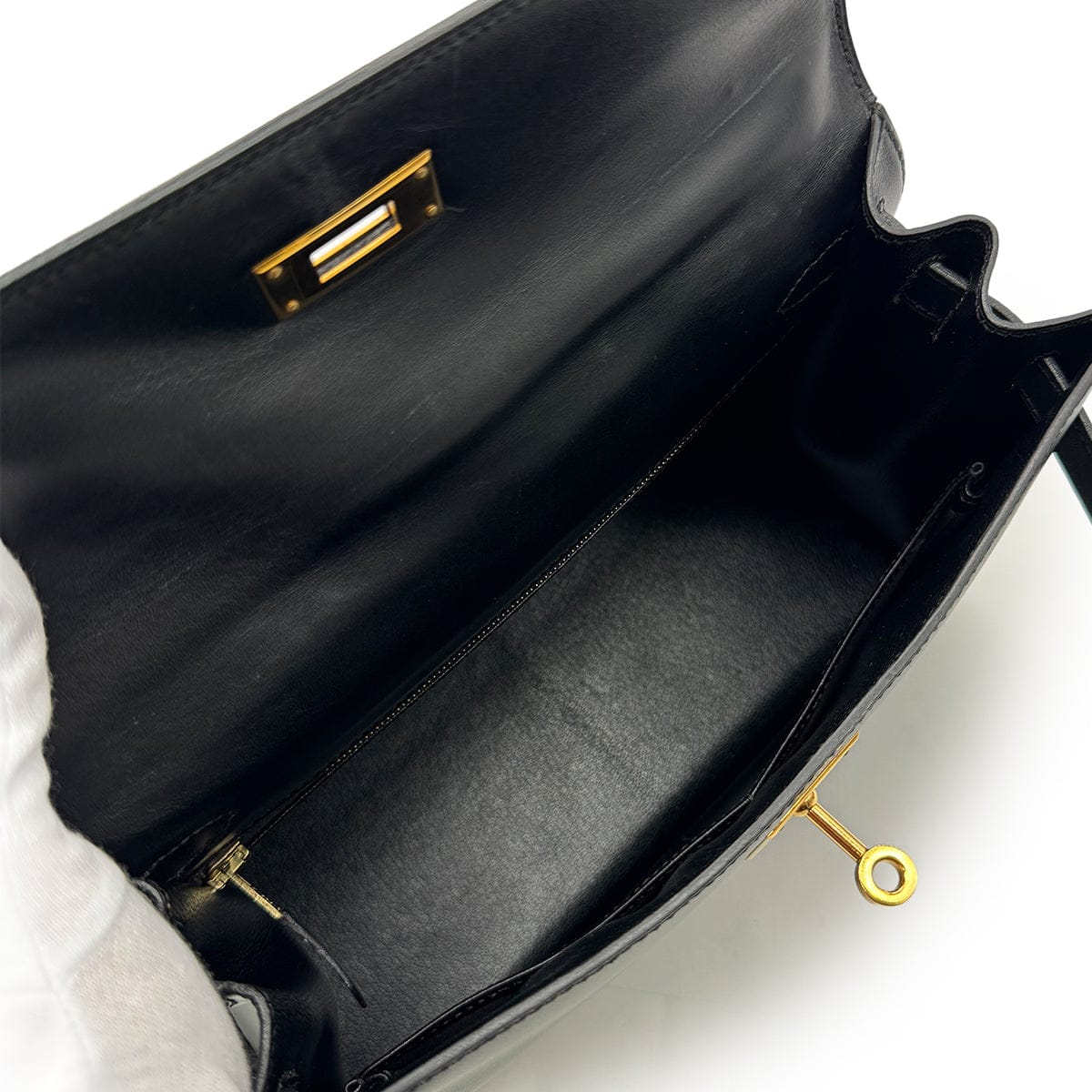 Luxury Promise Japan HERMES KELLY 28 SELLIER BLACK BOXCALF HAND SHOULDER BAG □A GHW 90305221