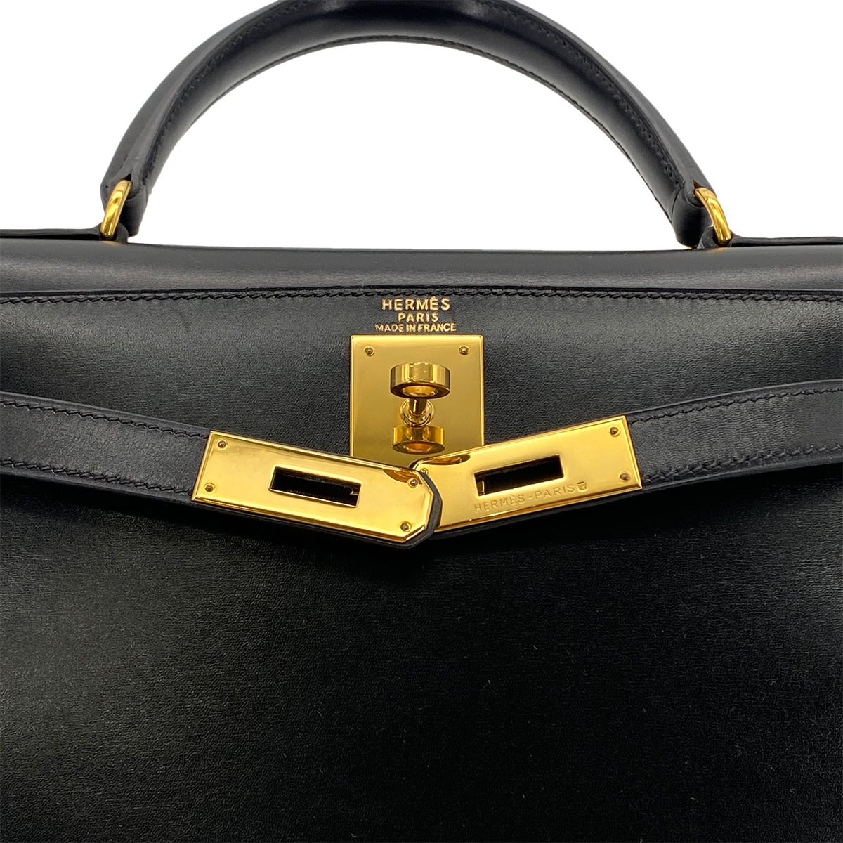 Luxury Promise Japan HERMES KELLY 28 SELLIER BLACK BOXCALF HAND SHOULDER BAG □C GHW 90281407