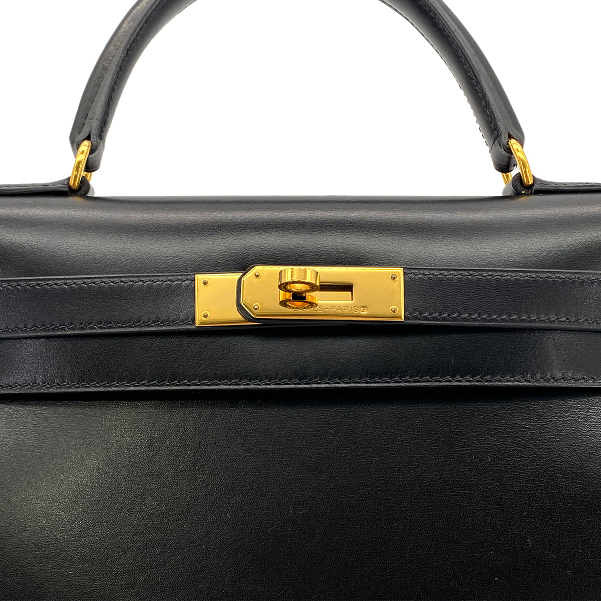 Luxury Promise Japan HERMES KELLY 28 SELLIER BLACK BOXCALF HAND SHOULDER BAG □C GHW 90281407