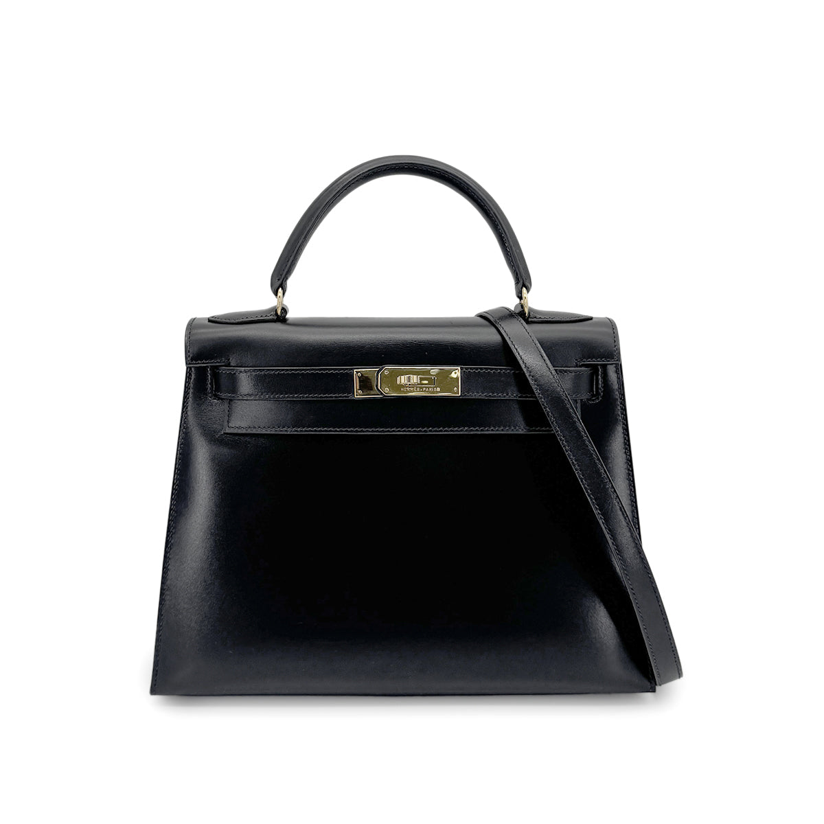 Luxury Promise Japan HERMES KELLY 28 SELLIER BLACK BOXCALF HAND SHOULDER BAG 〇W GHW 90275884