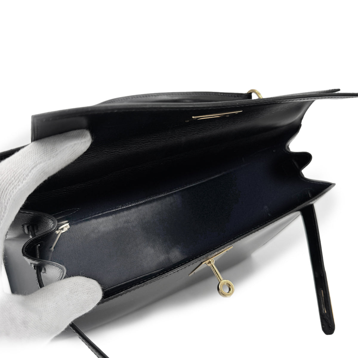 Luxury Promise Japan HERMES KELLY 28 SELLIER BLACK BOXCALF HAND SHOULDER BAG 〇W GHW 90275884