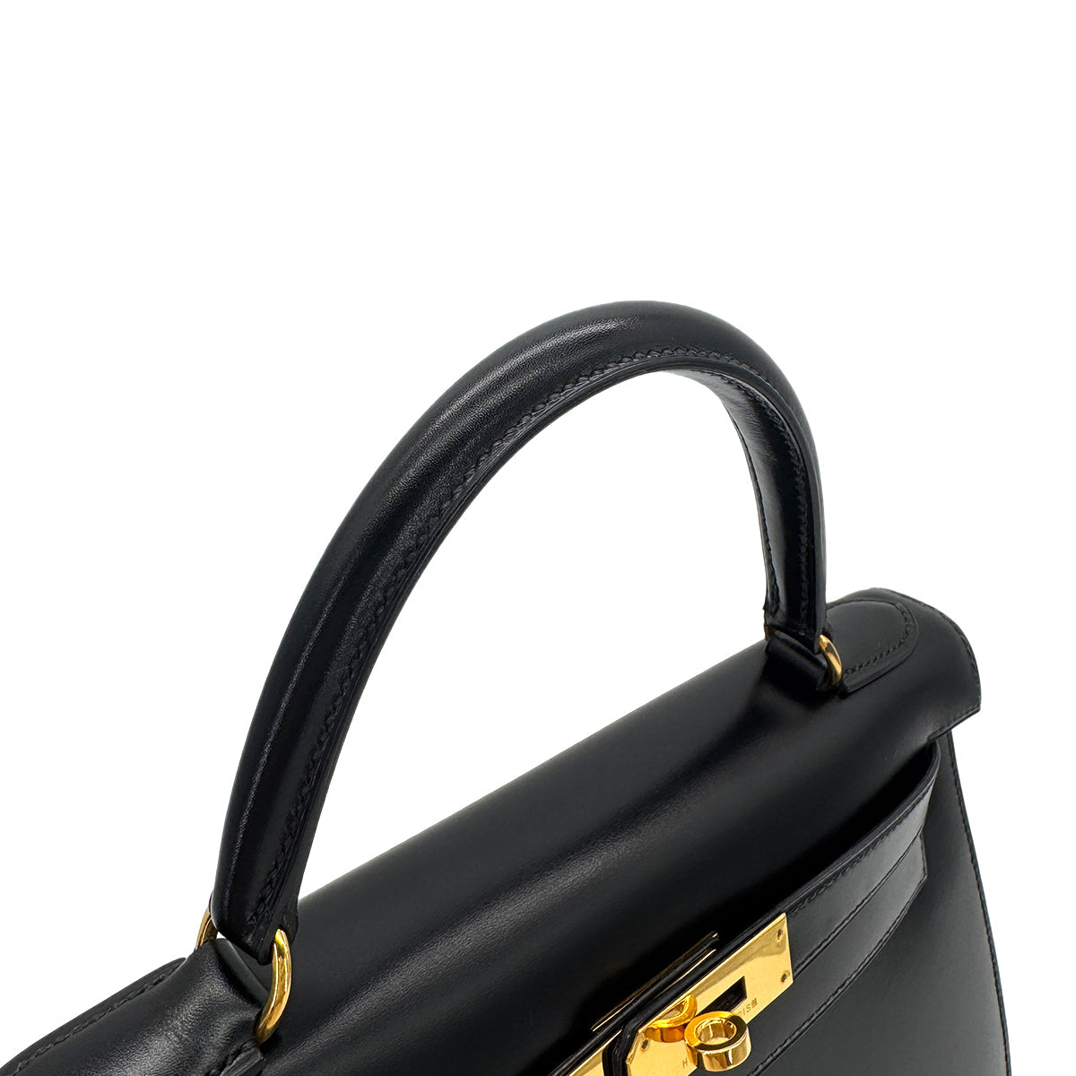 Luxury Promise Japan HERMES KELLY 28 SELLIER BLACK BOXCALF HAND SHOULDER BAG 〇W GHW 90282760
