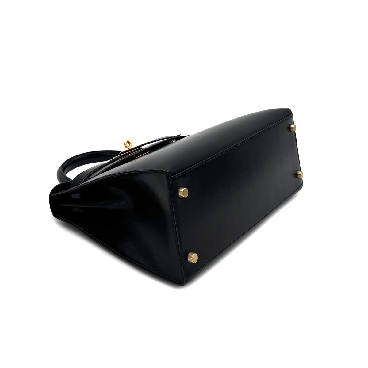 Luxury Promise Japan HERMES KELLY 28 SELLIER BLACK BOXCALF HAND SHOULDER BAG 〇W GHW 90282760