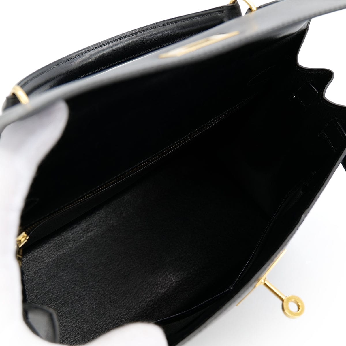 Luxury Promise Japan HERMES KELLY 28 SELLIER BLACK BOXCALF HAND SHOULDER BAG 〇X GHW 90304099