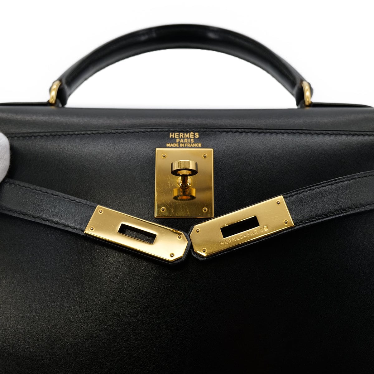 Luxury Promise Japan HERMES KELLY 28 SELLIER BLACK BOXCALF HAND SHOULDER BAG 〇X GHW 90304099