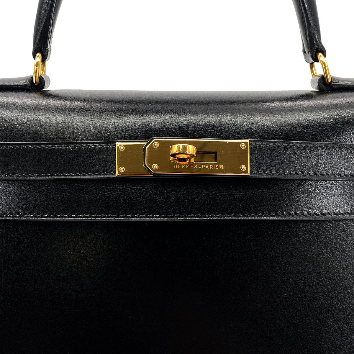 Luxury Promise Japan HERMES KELLY 28 SELLIER BLACK BOXCALF HAND SHOULDER BAG 〇Y GHW 90301093