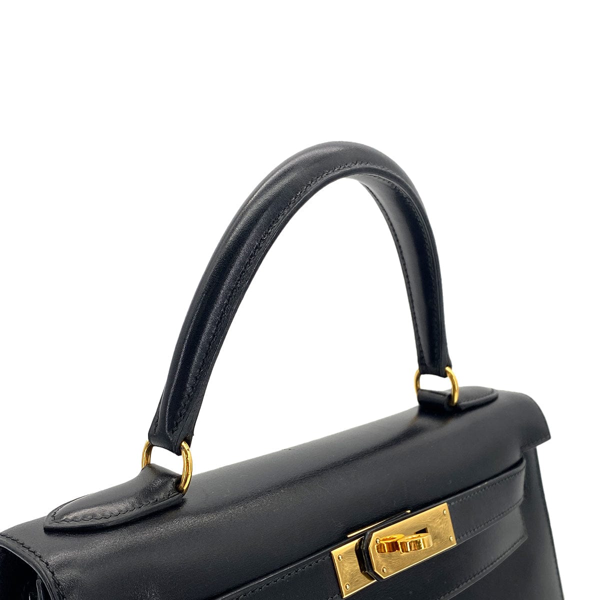 Luxury Promise Japan HERMES KELLY 28 SELLIER BLACK BOXCALF HAND SHOULDER BAG 〇Y GHW 90301093