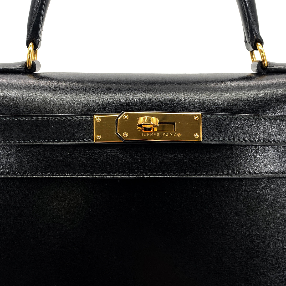 Luxury Promise Japan HERMES KELLY 28 SELLIER BLACK BOXCALF HAND SHOULDER BAG 〇Y GHW 90301093