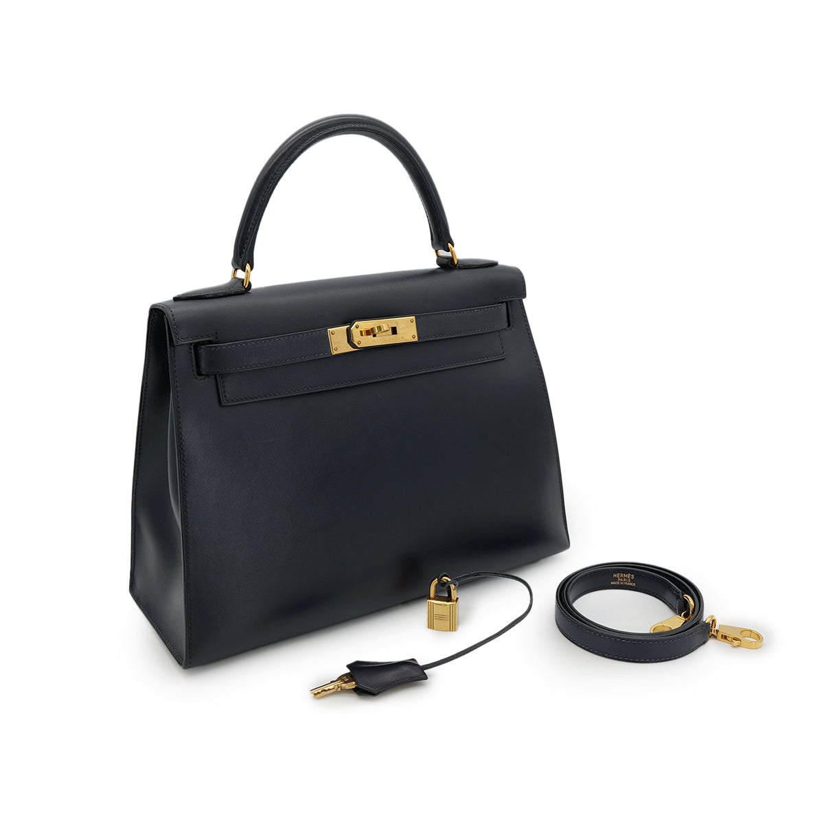 Luxury Promise Japan HERMES KELLY 28 SELLIER BLUE INDIGO BOXCALF HAND SHOULDER BAG □C GHW 90301712