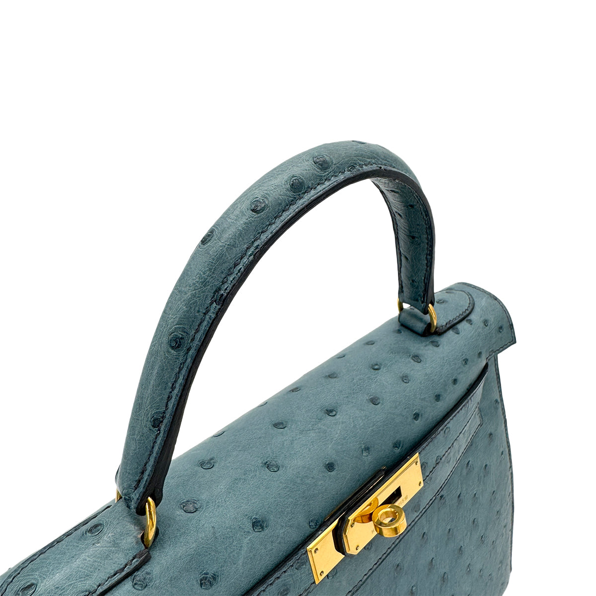 Luxury Promise Japan HERMES KELLY 28 SELLIER BLUE JEAN OSTRICH HAND SHOULDER BAG 〇Z GHW 90281428