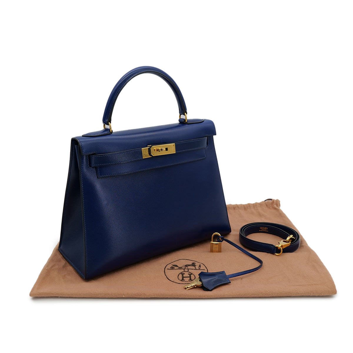 Luxury Promise Japan HERMES KELLY 28 SELLIER BLUE ROY BOXCALF HAND SHOULDER BAG 〇Y GHW 90302180