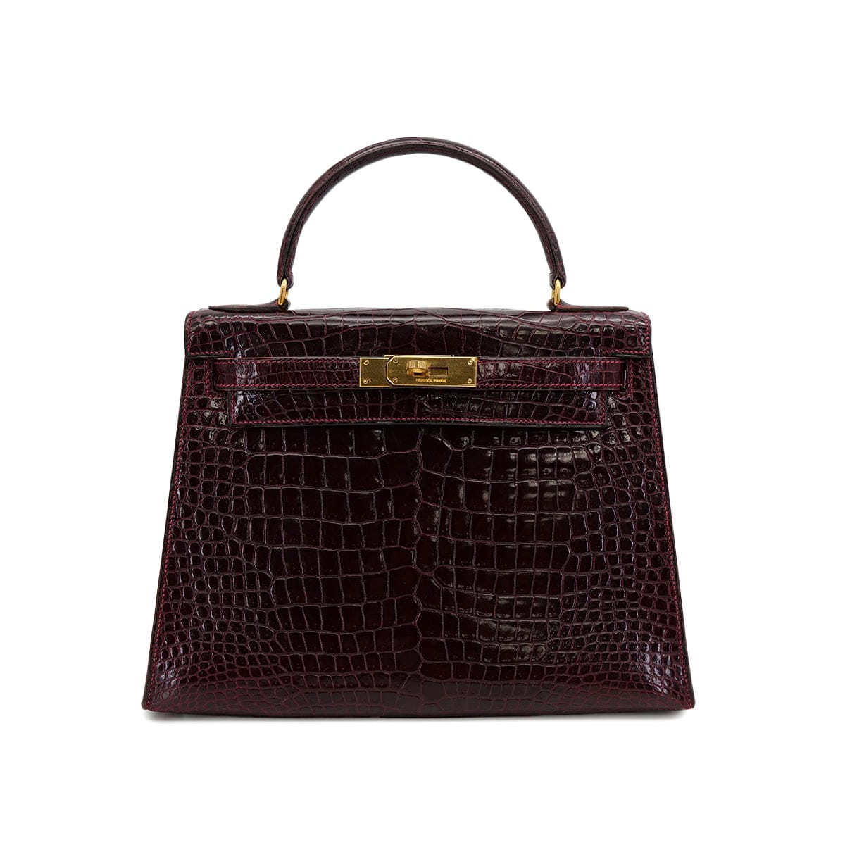 Luxury Promise Japan HERMES KELLY 28 SELLIER BORDEAUX CROCODILE HAND BAG 〇H GOLD HARDWARE 90310278