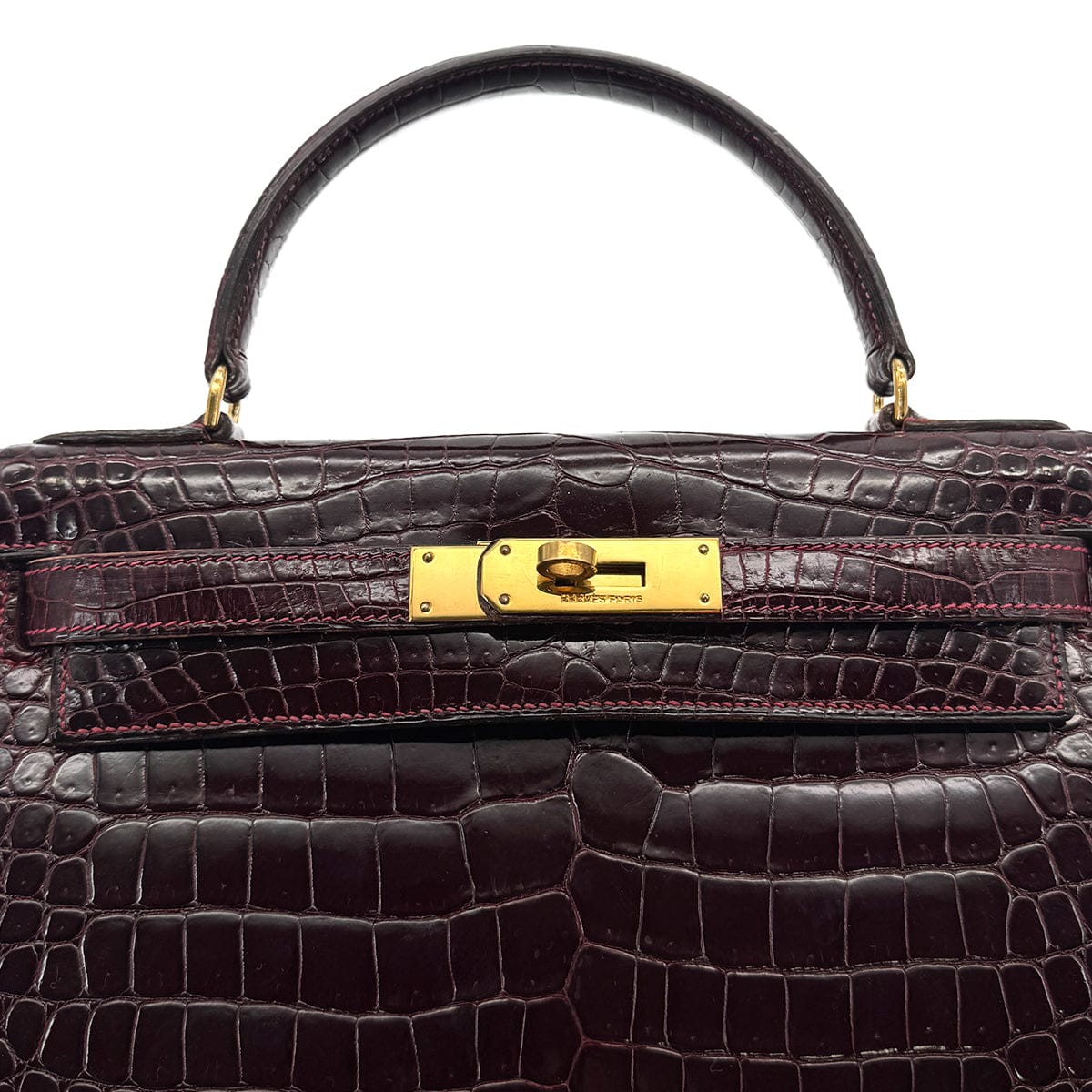 Luxury Promise Japan HERMES KELLY 28 SELLIER BORDEAUX CROCODILE HAND BAG 〇H GOLD HARDWARE 90310278