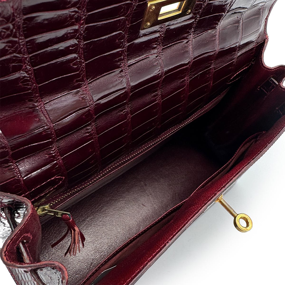 Luxury Promise Japan HERMES KELLY 28 SELLIER BORDEAUX CROCODILE HAND BAG 〇H GOLD HARDWARE 90310278