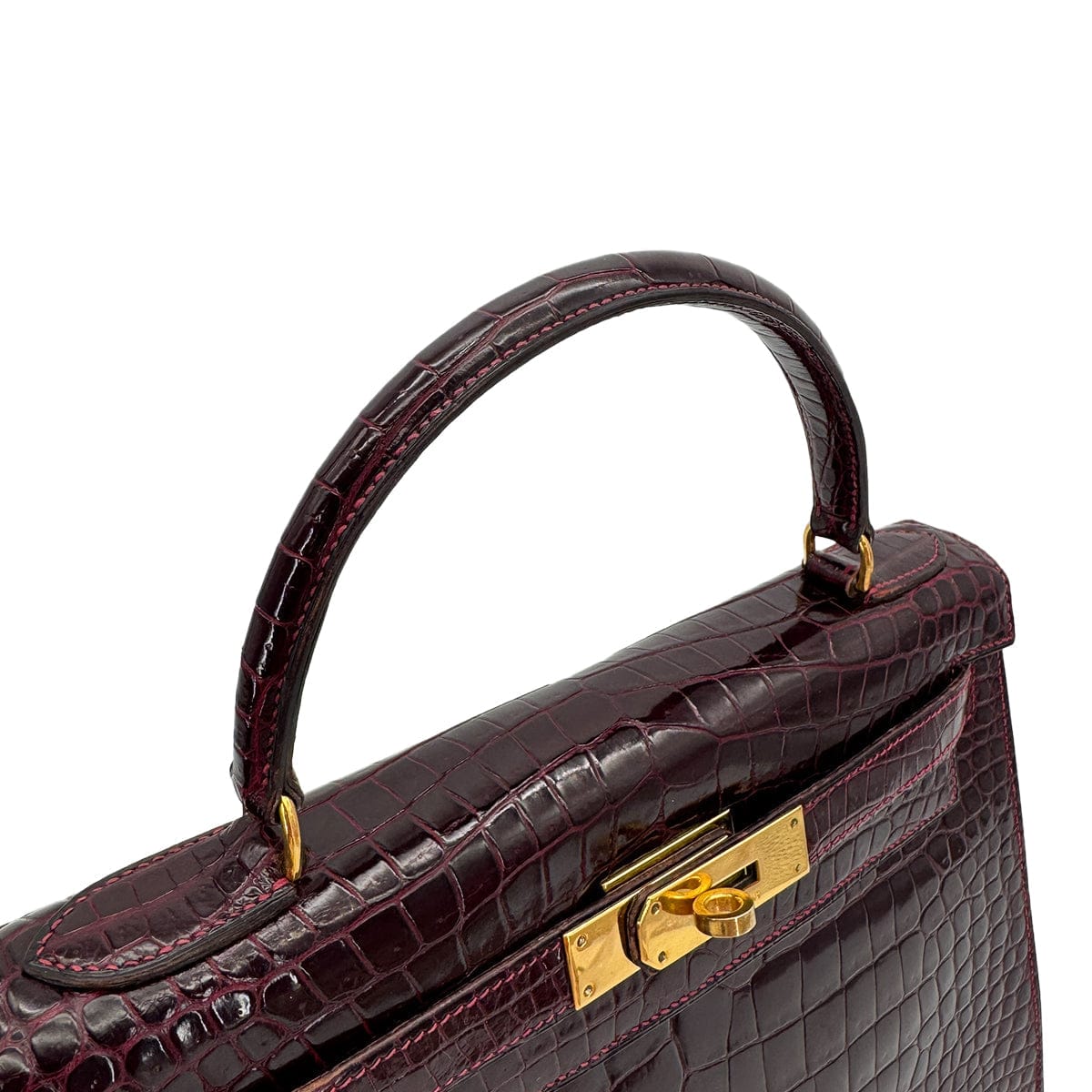 Luxury Promise Japan HERMES KELLY 28 SELLIER BORDEAUX CROCODILE HAND BAG 〇H GOLD HARDWARE 90310278