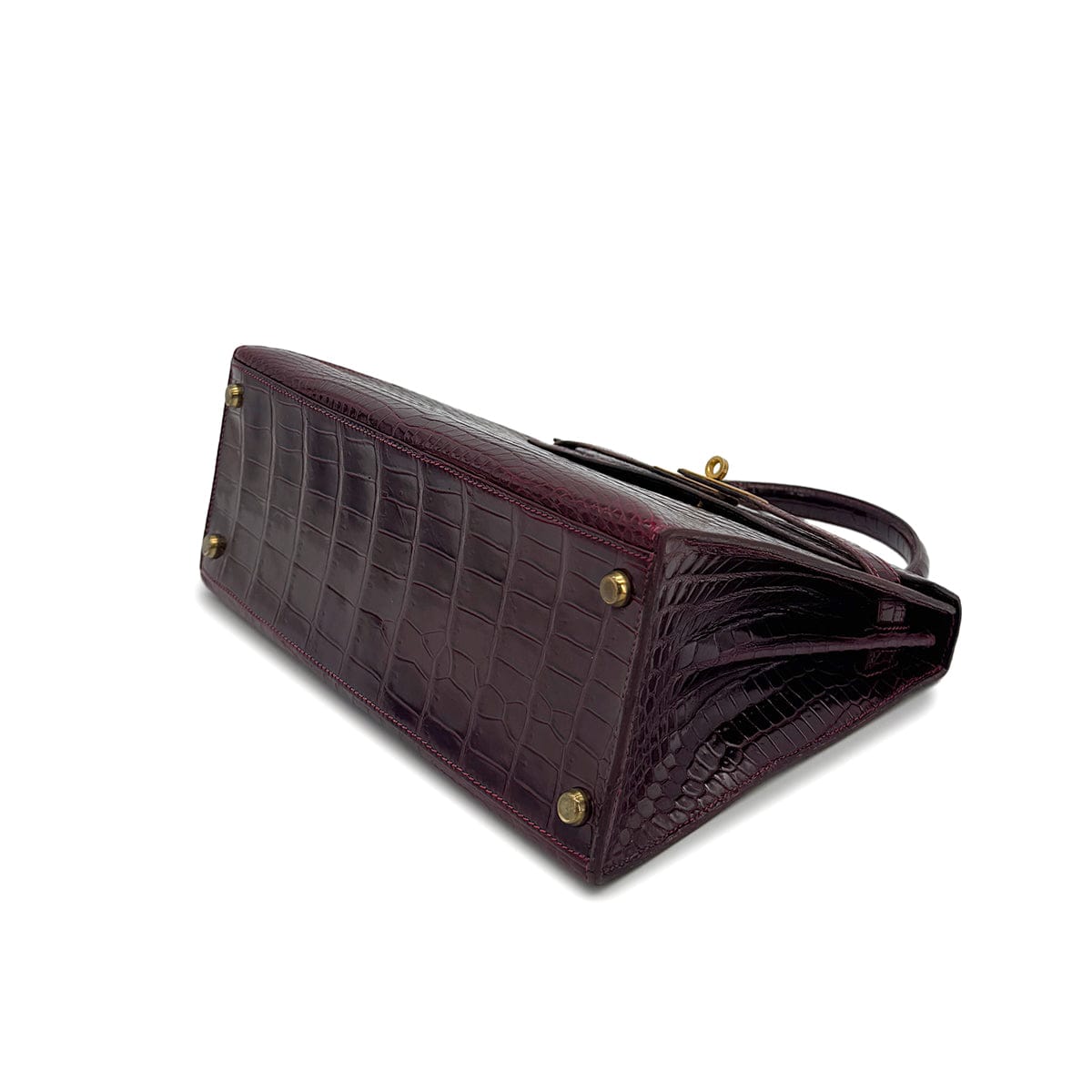 Luxury Promise Japan HERMES KELLY 28 SELLIER BORDEAUX CROCODILE HAND BAG 〇H GOLD HARDWARE 90310278