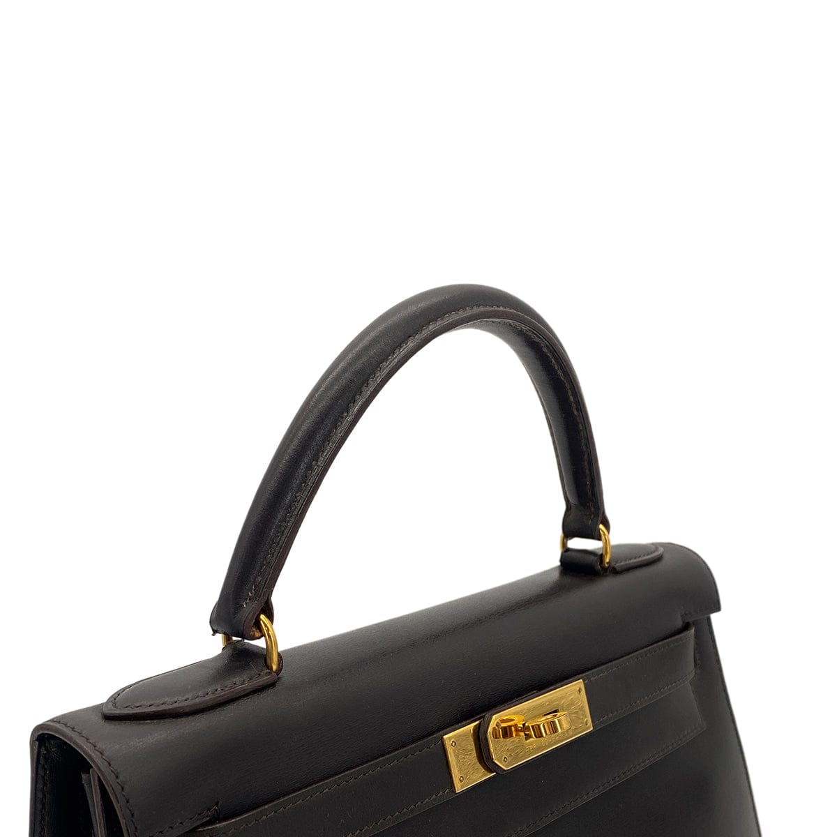 Luxury Promise Japan HERMES KELLY 28 SELLIER EBENE BOX CALF HAND SHOULDER BAG 〇U GHW 90301631