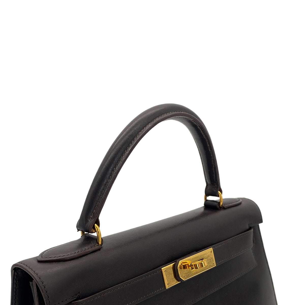 Luxury Promise Japan HERMES KELLY 28 SELLIER EBENE BOX CALF HAND SHOULDER BAG 〇U GHW 90301631