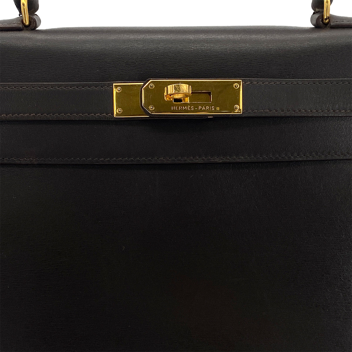 Luxury Promise Japan HERMES KELLY 28 SELLIER EBENE BOX CALF HAND SHOULDER BAG 〇U GHW 90301631
