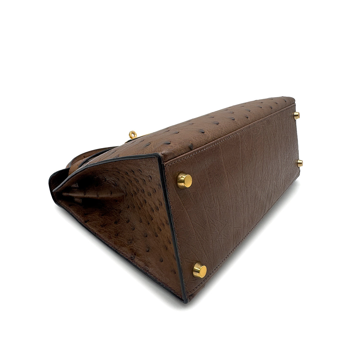 Luxury Promise Japan HERMES KELLY 28 SELLIER ETRUSQUE OSTRICH HAND SHOULDER BAG 1998 SQUARE B GOLD HARDWARE 90326720