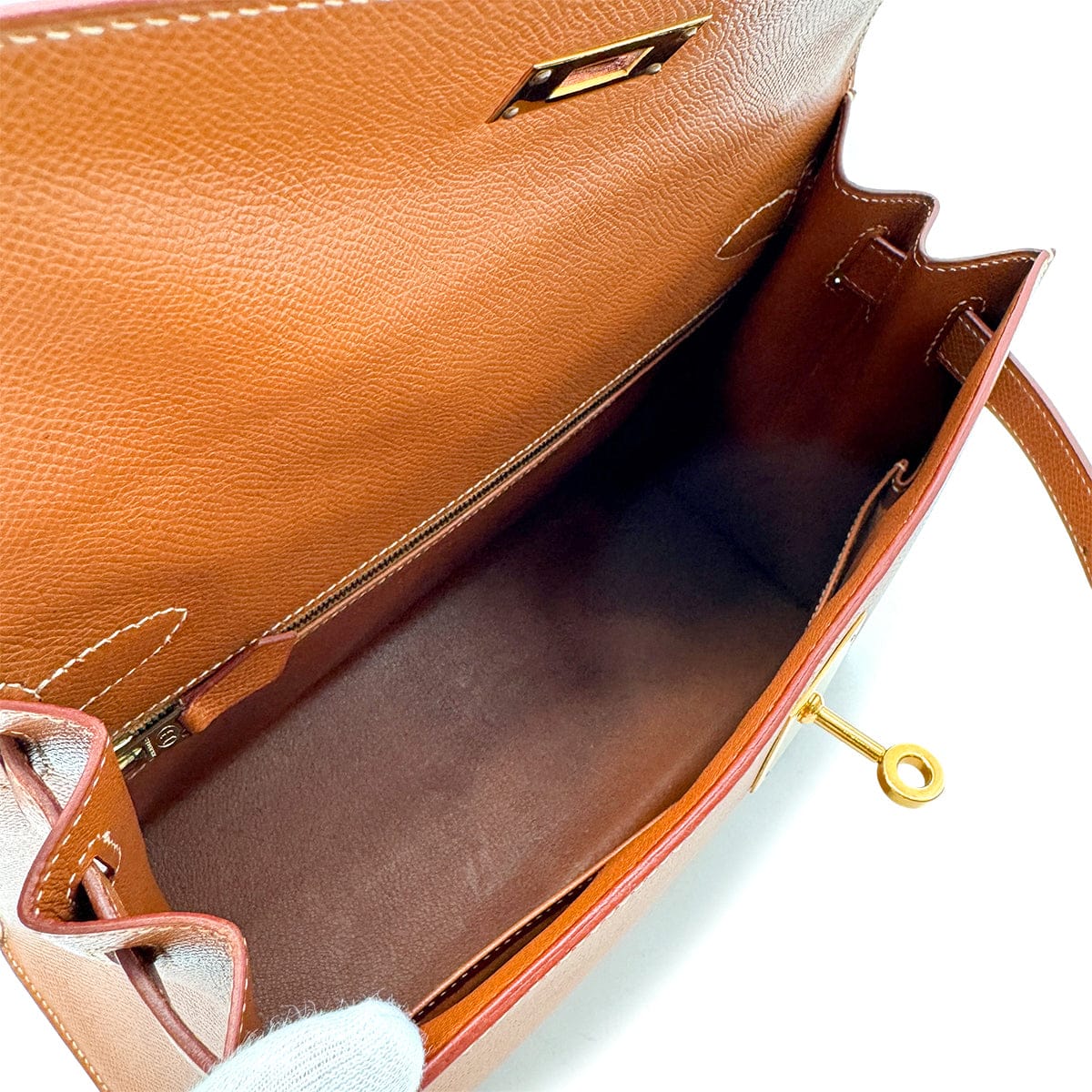 Luxury Promise Japan HERMES KELLY 28 SELLIER GOLD COUCHEVEL HAND SHOULDER BAG □A GHW 90294176