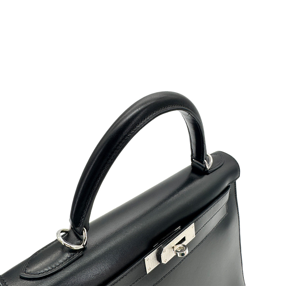 Luxury Promise Japan HERMES KELLY 28 SELLIER GUILLOCHE  BLACK BOXCALF HAND SHOULDER BAG  □G 90276766