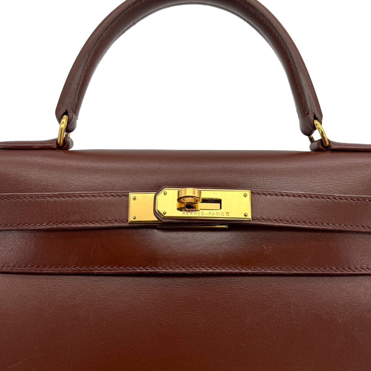 Luxury Promise Japan HERMES KELLY 28 SELLIER MARRON FONCE BOXCALF HAND SHOULDER BAG 1996 CIRCLE Z GOLD HARDWARE 90322170