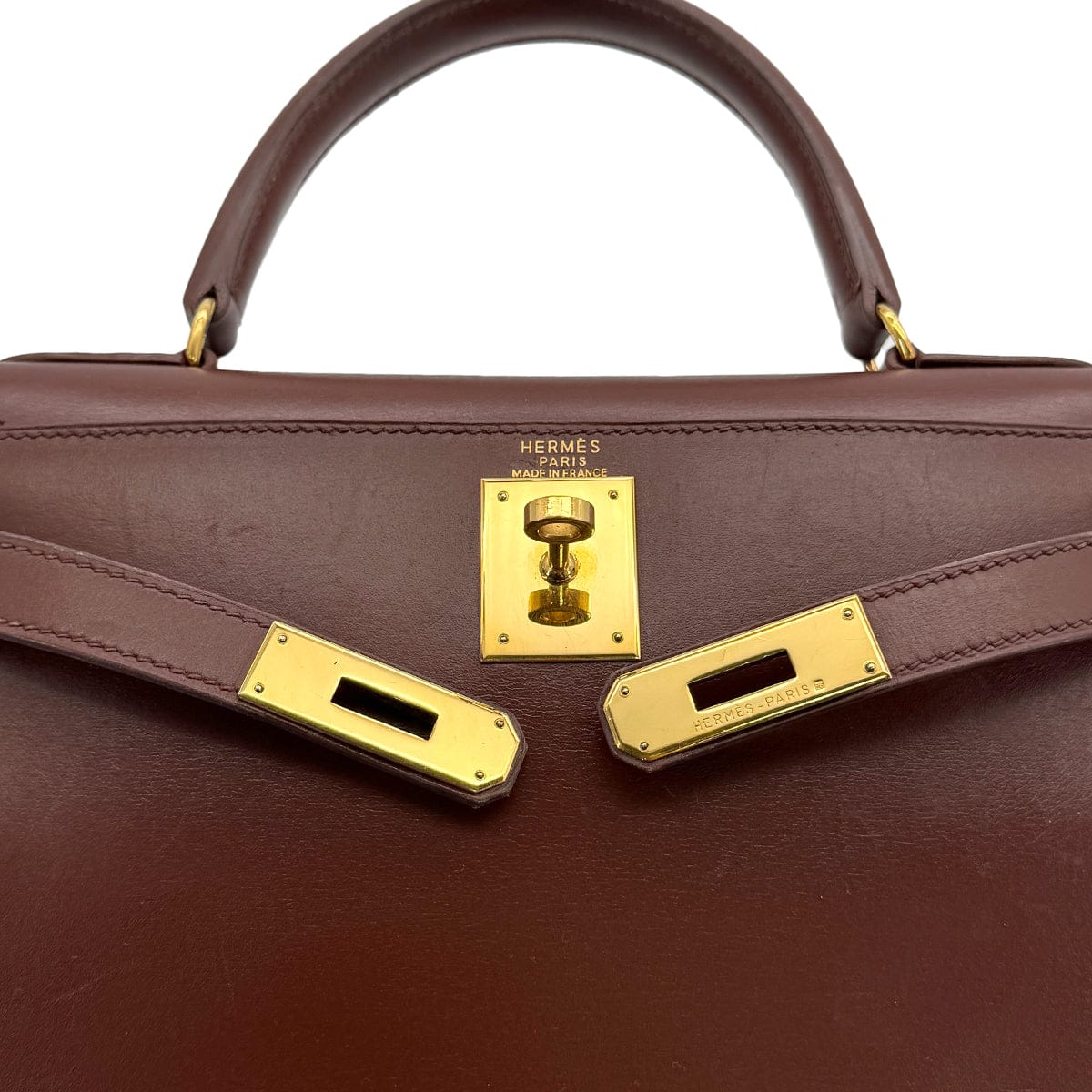 Luxury Promise Japan HERMES KELLY 28 SELLIER MARRON FONCE BOXCALF HAND SHOULDER BAG 1996 CIRCLE Z GOLD HARDWARE 90322170