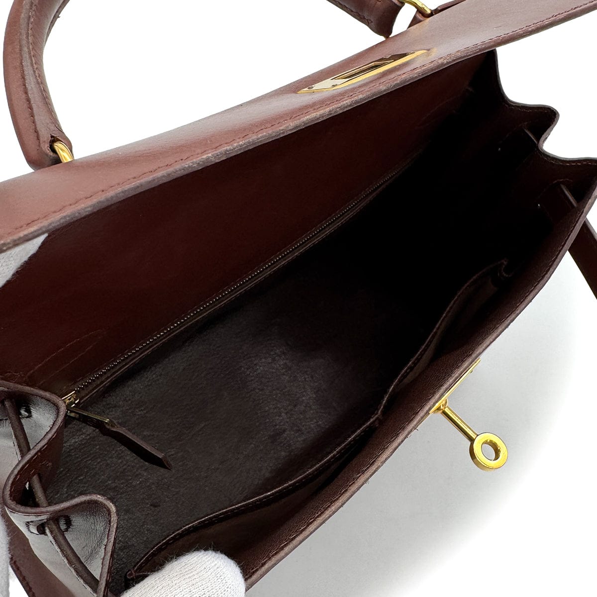 Luxury Promise Japan HERMES KELLY 28 SELLIER MARRON FONCE BOXCALF HAND SHOULDER BAG 1996 CIRCLE Z GOLD HARDWARE 90322170