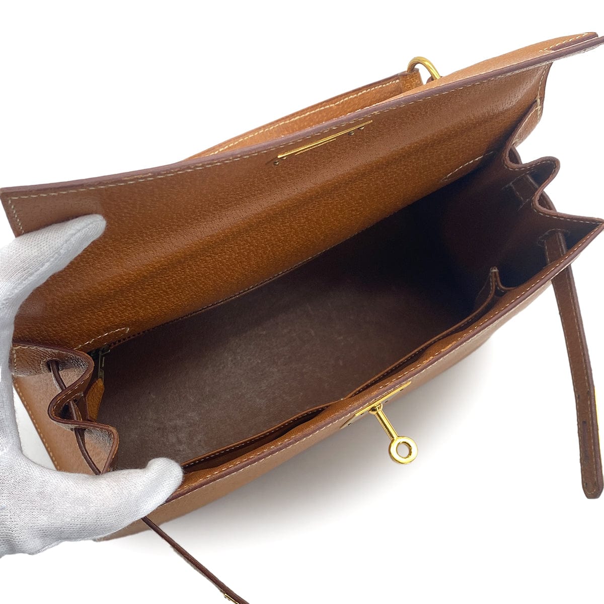 Luxury Promise Japan HERMES KELLY 28 SELLIER NATUREL PIGSKIN HAND SHOULDER BAG 1992 CIRCLE V GOLD HARDWARE 90318216