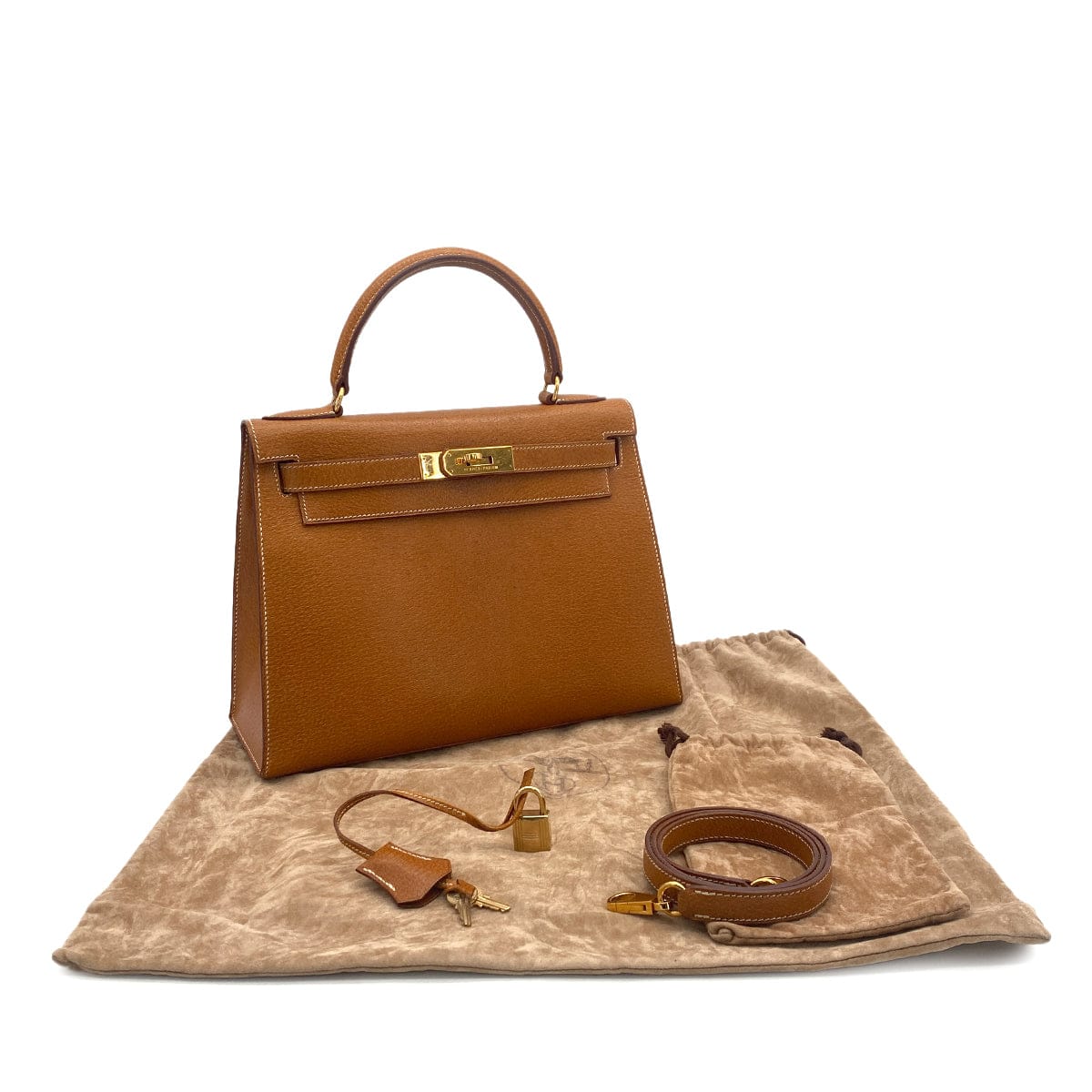 Luxury Promise Japan HERMES KELLY 28 SELLIER NATUREL PIGSKIN HAND SHOULDER BAG 1992 CIRCLE V GOLD HARDWARE 90318216