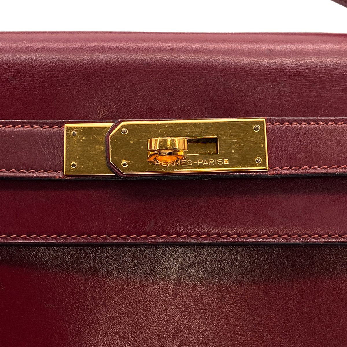 Luxury Promise Japan HERMES KELLY 28 SELLIER ROUGE H BOXCALF HAND BAG 1986 CIRCLE P GOLD HARDWARE 90317903