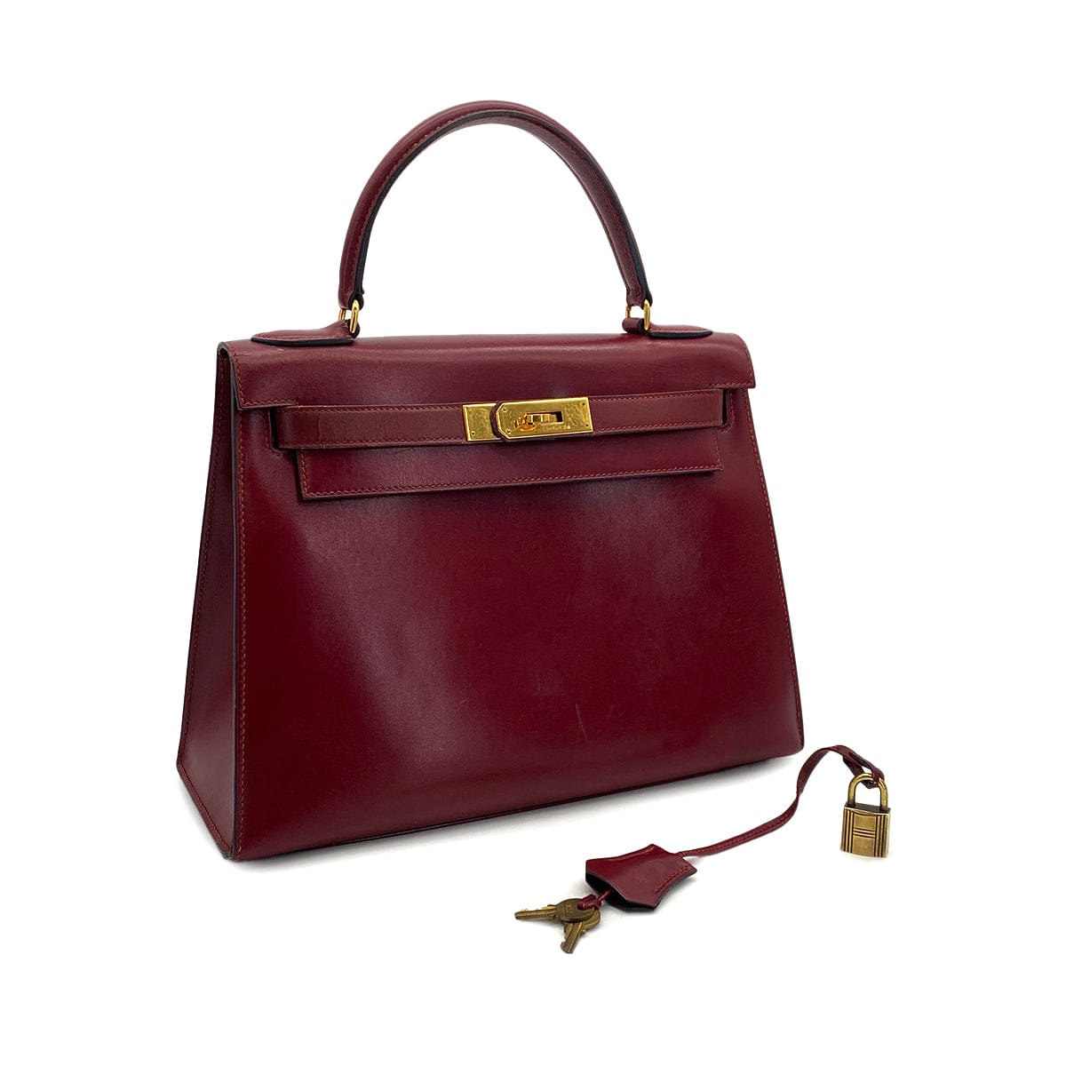 Luxury Promise Japan HERMES KELLY 28 SELLIER ROUGE H BOXCALF HAND BAG 1986 CIRCLE P GOLD HARDWARE 90317903