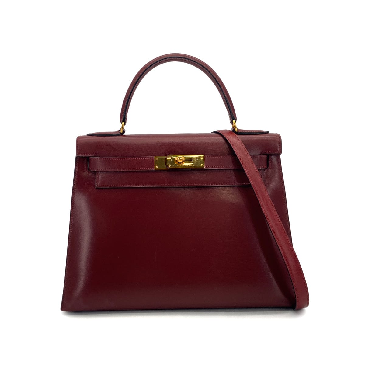 Luxury Promise Japan HERMES KELLY 28 SELLIER ROUGE H BOXCALF HAND SHOULDER BAG 1983 CIRCLE M GOLD HARDWRE 90314736